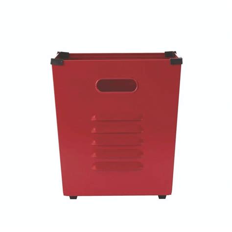 red metal storage box|red storage bin with lid.